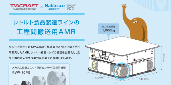 レトルト食品製造ラインの工程間搬送用AMR